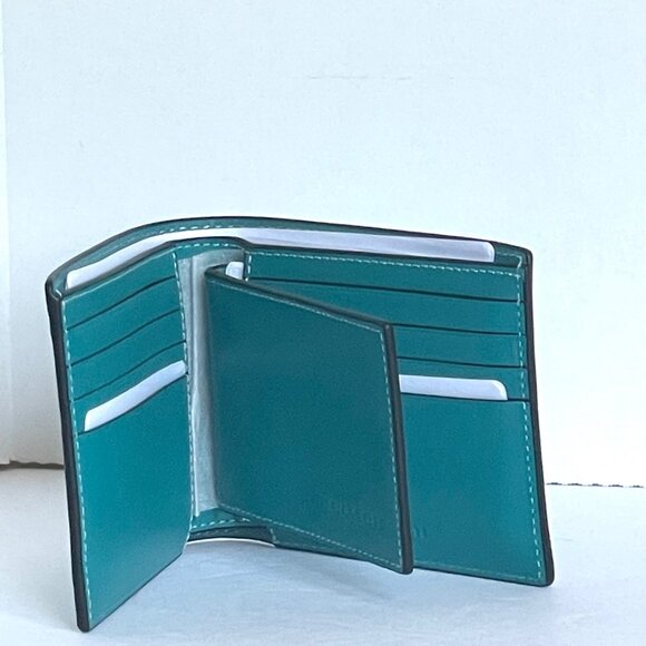 Coach 3 In 1 Wallet Mens Leather Vintage Logo Stamp Blue Teal CH084 Removable - Picture 3 of 8